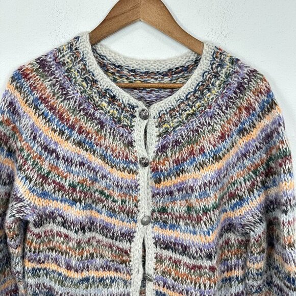 Hand Knit Cardigan Sweater Cozy Yarn Scandinavian Multicolor Lagenlook Cabincore - Picture 5 of 7